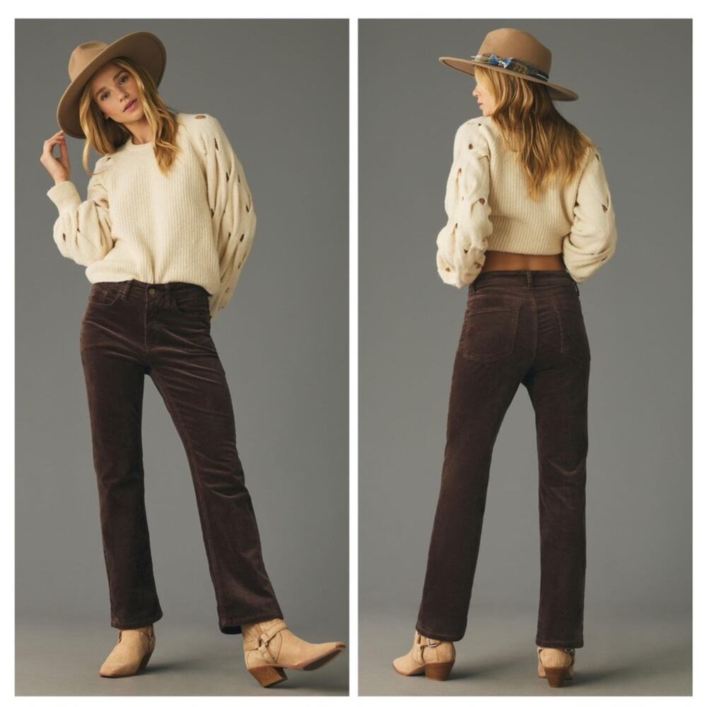 Anthropologie Pilcro The Yaya Mid Rise Corduroy Crop Kick Flare Jeans 23 Tall